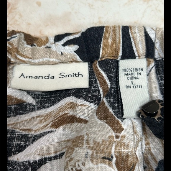 Amanda Smith Womens Ankle Pants SideZip 100% Linen Large Tropical Floral Print - Picture 5 of 9